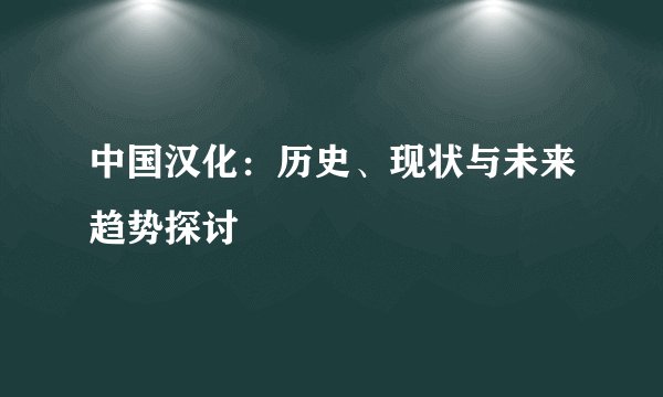 中国汉化：历史、现状与未来趋势探讨