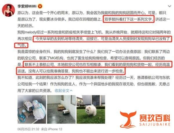 李紫婷爱犬托运过程死亡,在机场痛哭八小时,泰航回应:正在调查