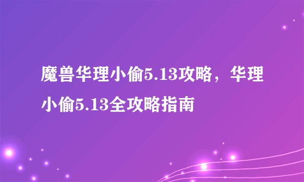 魔兽华理小偷5.13攻略，华理小偷5.13全攻略指南