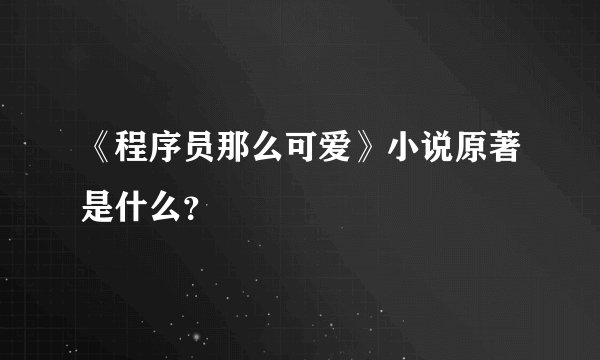 《程序员那么可爱》小说原著是什么？