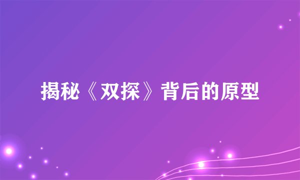 揭秘《双探》背后的原型