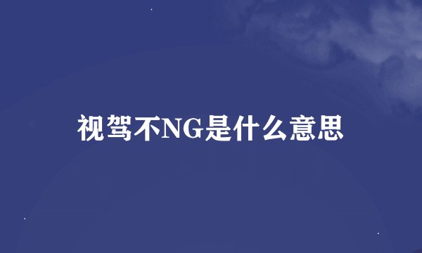 视驾不NG是什么意思