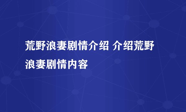 荒野浪妻剧情介绍 介绍荒野浪妻剧情内容