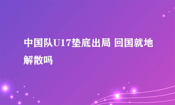 中国队U17垫底出局 回国就地解散吗