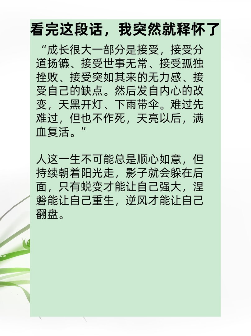 看完这段话，我突然就释怀了