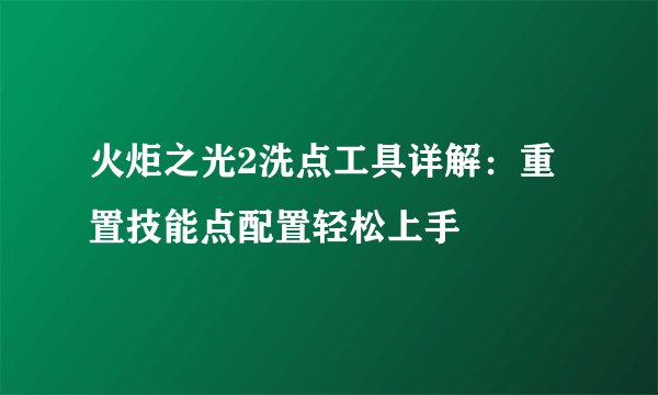 火炬之光2洗点工具详解：重置技能点配置轻松上手